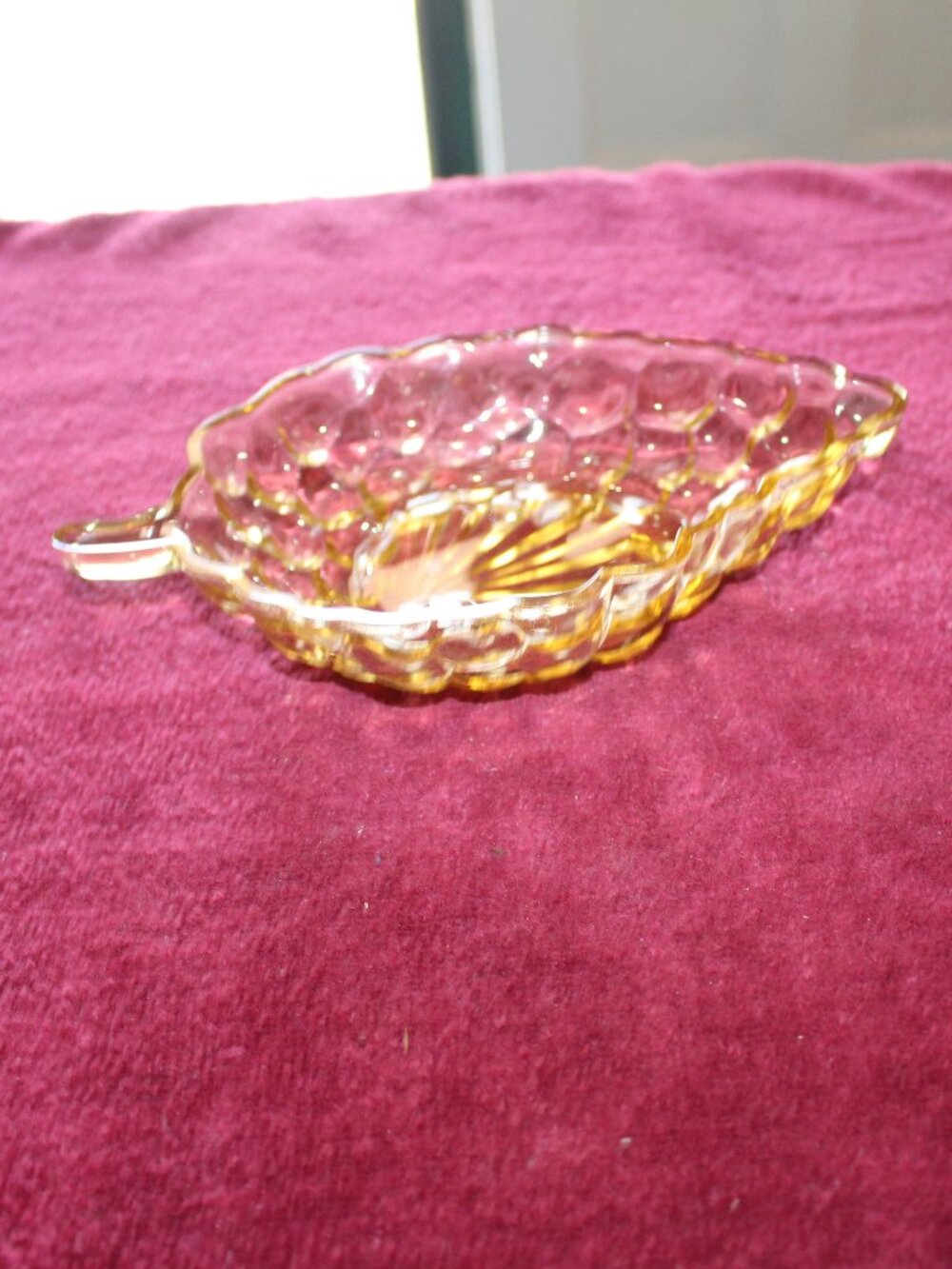 Vintage Anchor Hocking Leaf Shaped Dish -Yellow